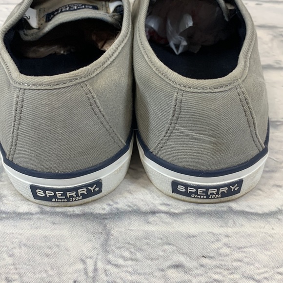 Sperry Top Siders loafer shoes Canvas Leather laces Gray white tan Size 8.5 - Picture 5 of 10